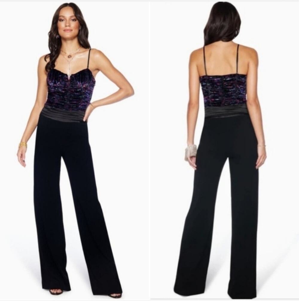 Ramy Brook Capone Silk Blend Wide Leg Jumpsuit Size 6 Black Velvet Cocktail